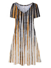 Load image into Gallery viewer, Short Sleeve V-Neck Striped Printed Midi Dress