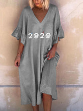 Load image into Gallery viewer, V-neck Print Casual Midi Dress