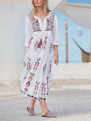 Printed Long Sleeve Loose Dress