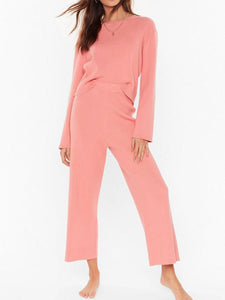 Round Neck Solid Color Loose Casual Knit Two-piece Suit