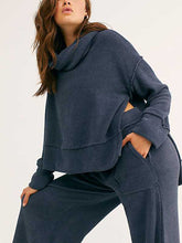 Load image into Gallery viewer, Blue Turtleneck Knitted Long Sleeve Hem Split Set