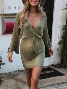 Solid Knit Cutout Lace Up Maternity Dress