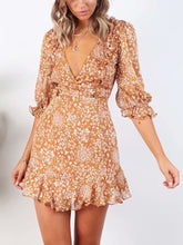 Load image into Gallery viewer, V-neck cropped sleeves chiffon ruffled dress