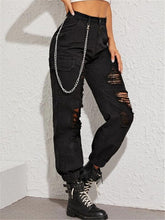 Load image into Gallery viewer, Flap Pocket Side Ripped Cargo Jeans With Chain