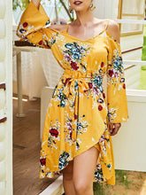 Load image into Gallery viewer, Floral Print Cold Shoulder Wrap Dress