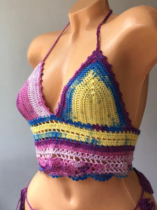 Retro Sexy Personality Knit Contrast Halter Bikini