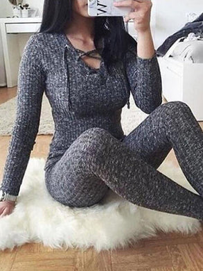 Fall/Winter Leisure V-Neck Knitted Sweater Tight Set