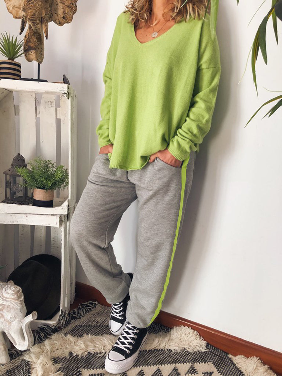 Casual Jogging Trousers V Neck Blouse Set Women's Suit