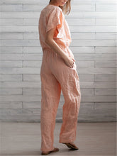 Load image into Gallery viewer, Casual Cotton And Linen Solid Cross V Neck Jumpsuits