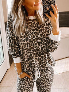 Casual Fashion Round Neck Leopard Print Set