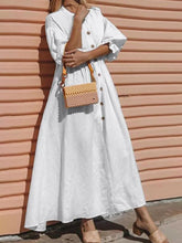 Load image into Gallery viewer, Solid Color Casual Middle Sleeve Button Puff Sleeve Maxi Dress