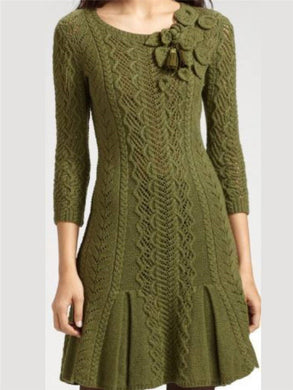 Green Autumn And Winter Elegant Knit Dress