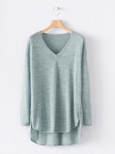 V-neck Knitted Irregular Long Sleeve Sweater