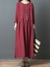 Load image into Gallery viewer, Casual Loose Cotton and Plain Color Long-Sleeved Dress