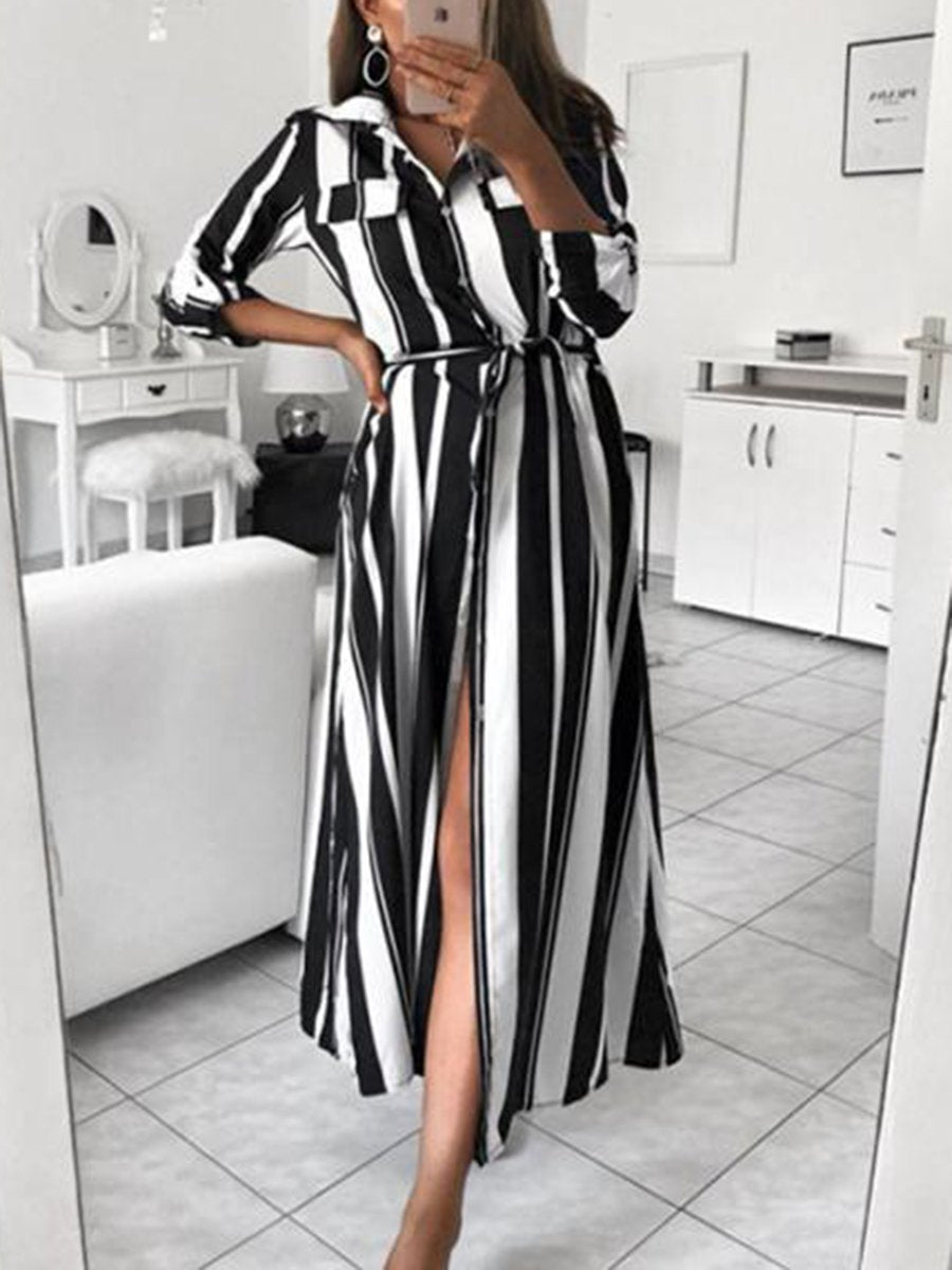 Striped Long Sleeve Strap Dress