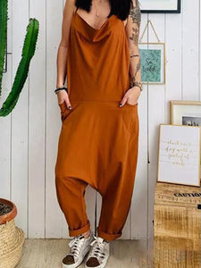 Solid Color Pockets Casual Jumpsuits