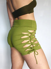 Load image into Gallery viewer, Sexy Hollow Solid Color Tight Hips Fitness Yoga Shorts