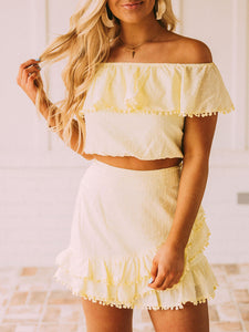 Women Summer off Shoulder Ruffled Mini Dress Suit