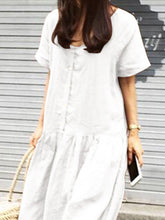 Load image into Gallery viewer, Round Neck Cotton and Linen Casual Dress