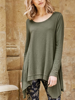 Fashion Solid Color Irregular Long Sleeve T-Shirt