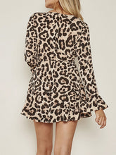 Load image into Gallery viewer, V-neck Leopard Trumpet Sleeve Dress