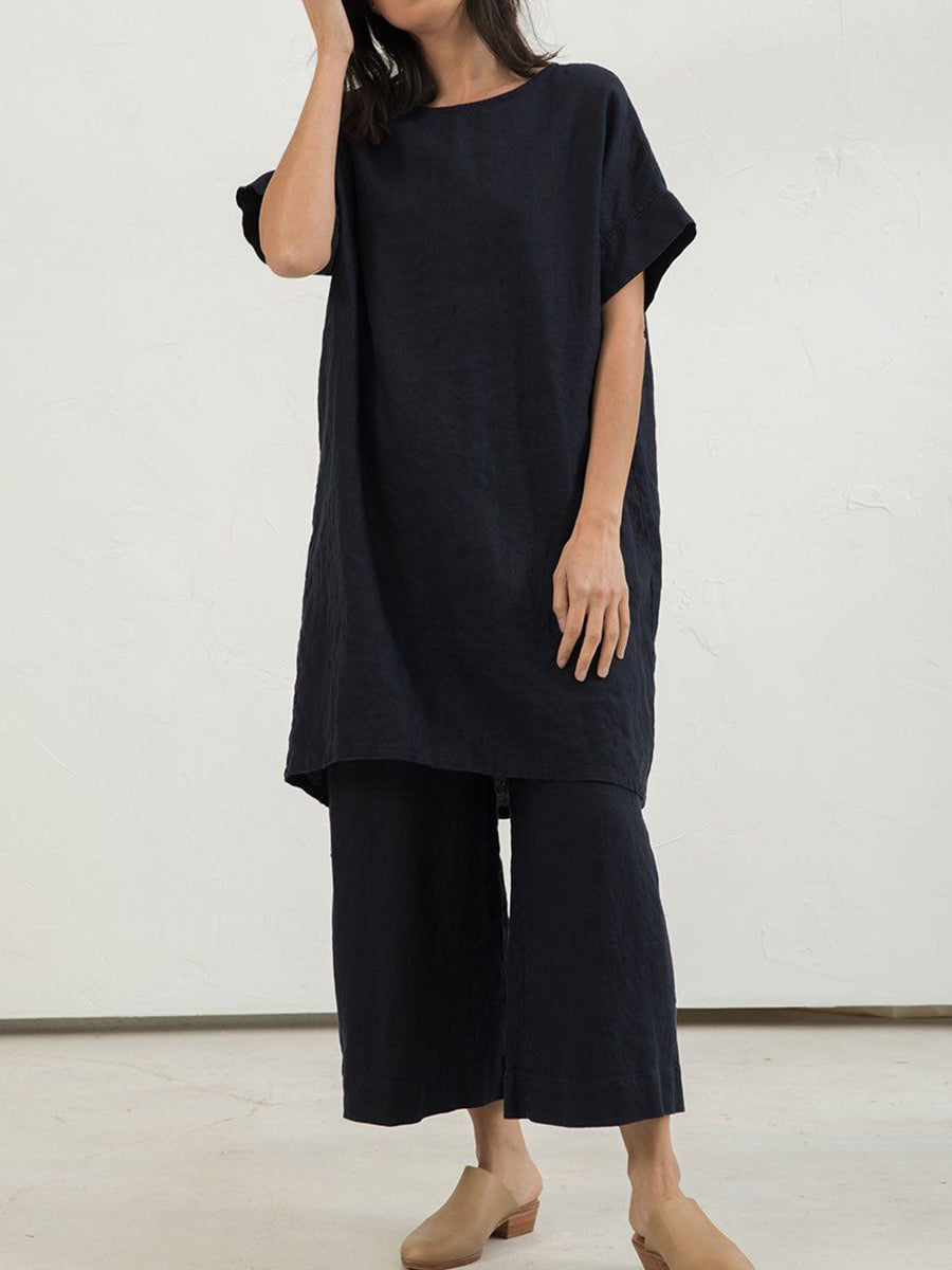 Round Neck Short Sleeve Trousers Loose Casual Suit