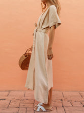 Load image into Gallery viewer, V-Neck Belt Cotton and Linen Comfort Casual Dress