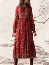 Load image into Gallery viewer, Fashion Bohemian Red Printed Long Sleeve Dress