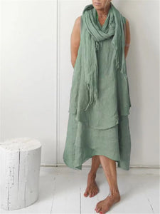 Retro Cotton Linen Casual Irregular Tiered Maxi Dresses