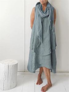 Retro Cotton Linen Casual Irregular Tiered Maxi Dresses