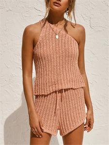 Solid One Shoulder Knit Sets