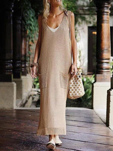 V-Neck Casual Sleeveless Solid Maxi Dresses