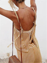 Load image into Gallery viewer, Striped Sling Backless Wide Leg Pants Sets