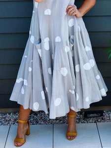 Polka Dot Short-sleeved Cotton and Linen Casual Dress