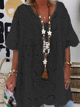 Load image into Gallery viewer, Hollow Short-sleeved Cotton Linen Top