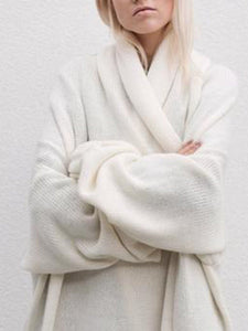 Solid Color Lantern Sleeves Long Sweater Coat