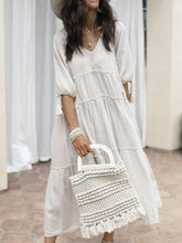 Load image into Gallery viewer, Boho Mid-sleeved Tassel V-neck Loose Midi Dress