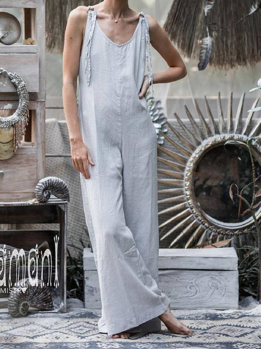 Women Shift Plain Holiday Jumpsuit Linen One-Pieces