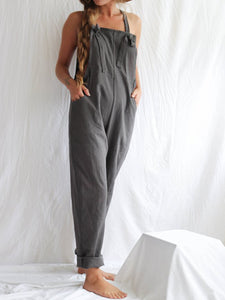 Linen Overalls Casual Jumpsuit with Pocket