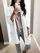 Load image into Gallery viewer, Solid Color Medium And Thick Fleece Long Sleeved Long Cardigan