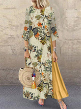 Load image into Gallery viewer, Autumn and Winter Vintage Flower Round Neck Patchwork Dress