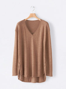 V-neck Knitted Irregular Long Sleeve Sweater