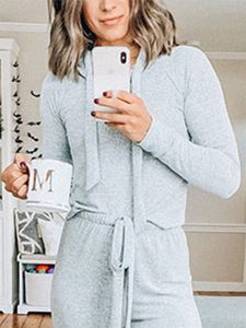 Hooded Pure Color Lace Up Suit