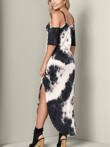 Casual Off-Shoulder Tie-Dye Short Sleeve Dress