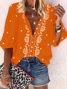 Leisure Flower Printed Deep V Shirt