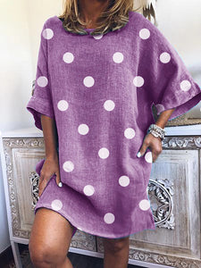  Polka Dot Short Sleeve Round Neck Casual Dress