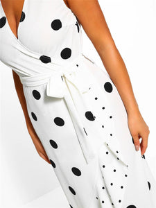 Sexy Deep V Polka Dot Pleated Dress