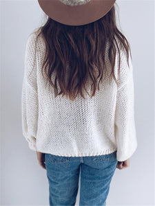 V-neck Solid Cardigan Knitted Sweater