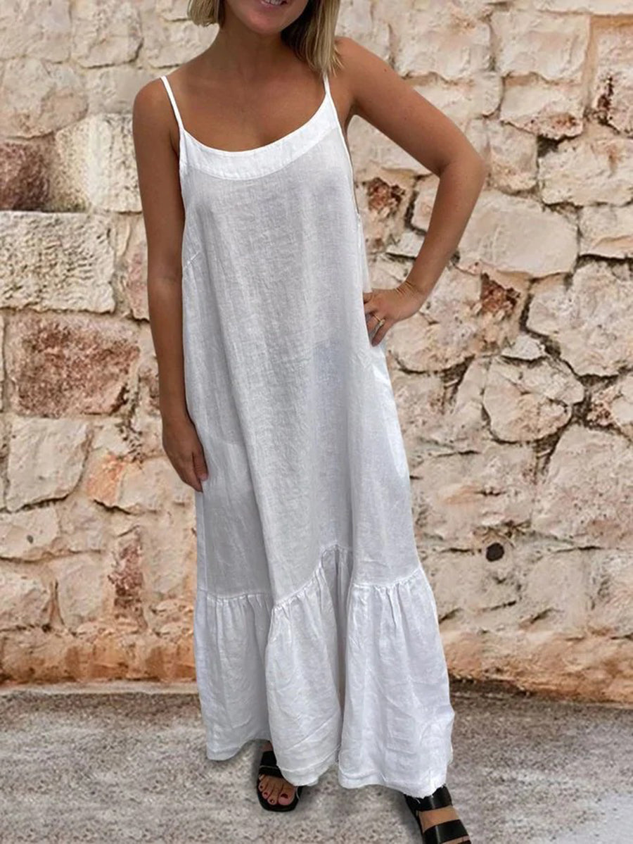 Pockets Spaghetti Linen Maxi Dresses