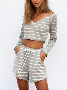 Striped V Neck Comfortable Casual Suits